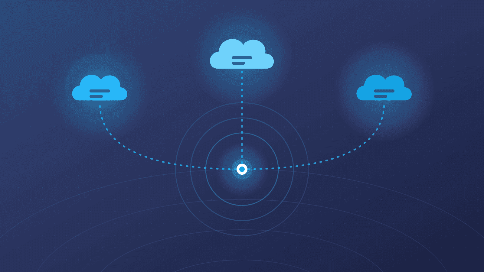 Three clouds connected to one point, representing region choice