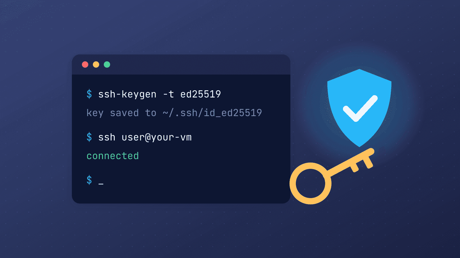 An SSH terminal, a key and a security shield
