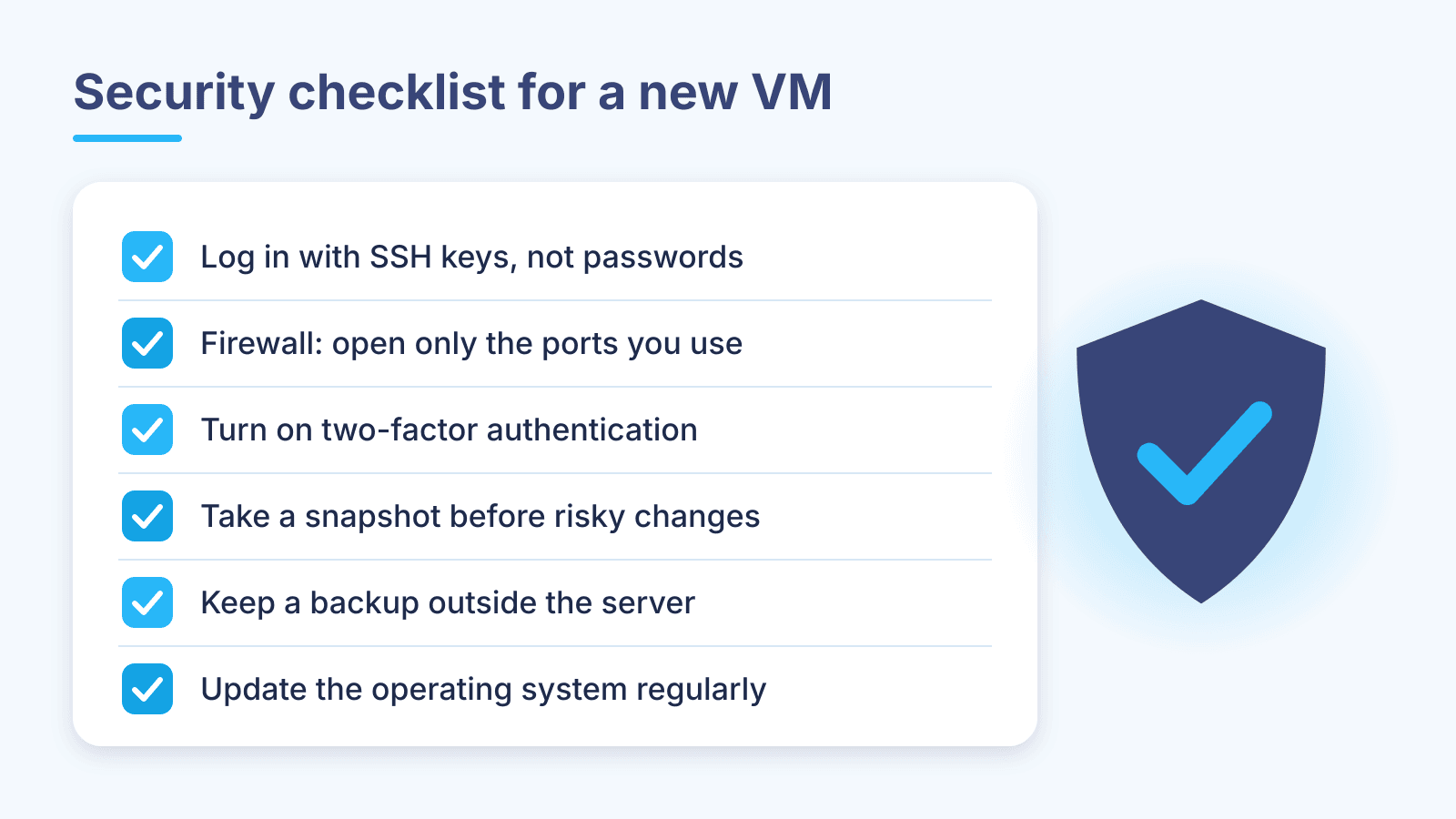 Security checklist for a new VM